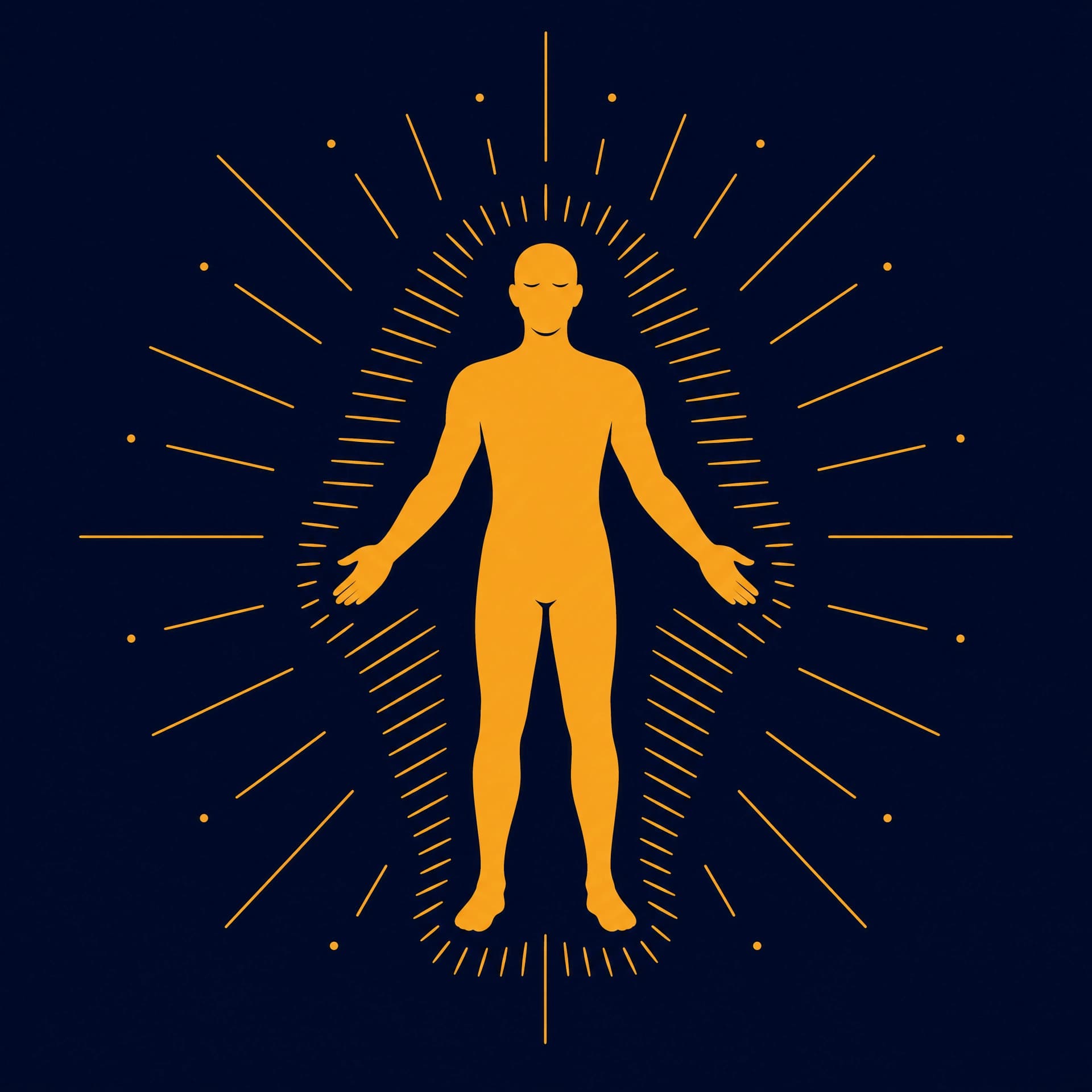 A radiant figure representing embodied transformation